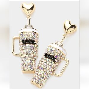 Bling Studded Cool Gold Tumbler Dangle Earrings